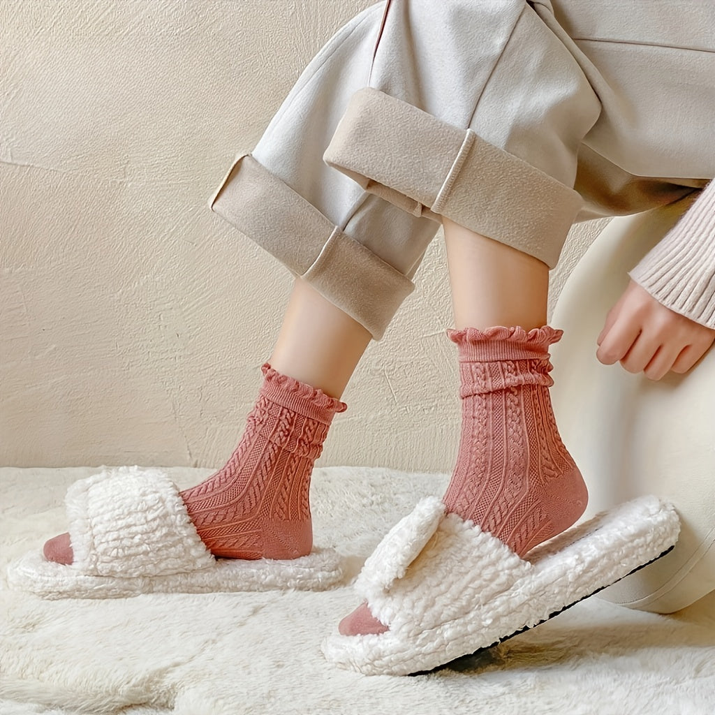 5 Pairs Twist Textured Socks Ruffle Stockings Women's Hosiery