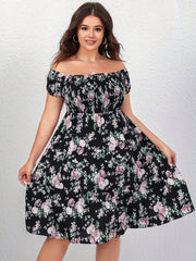 Floral Print Off Shoulder Dress Plus Size