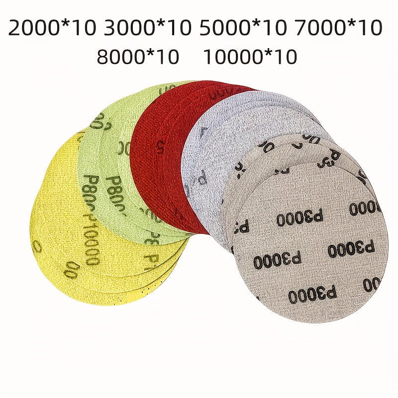 60pcs 5.08cm Wet Dry Sanding Disc - 2000-10000 Grit Grinding Wheel