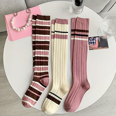 Colorblock Striped Calf Socks College Style All match Knee High Socks