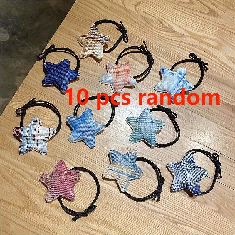 10pcs Plaid Star Hair Tie Bands for Girls