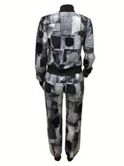 Patchwork Printed Casual Two-piece Set