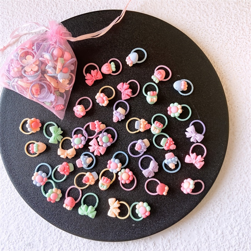 40pcs Cute Fruits & Flowers Hair Ties for Girls