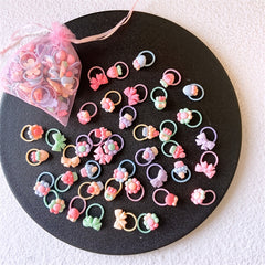 40pcs Cute Fruits & Flowers Hair Ties for Girls