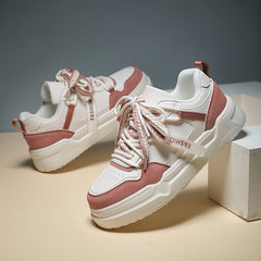 Women's Block Faux Leather Chunky Sneakers for Outdoor Sports
