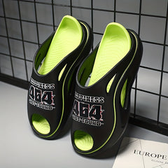 Men's Letter Print Platform Slides Non Slip Comfortable