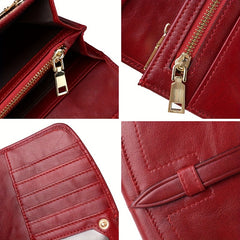 Women's RFID Blocking Leather Tri Fold Wallet Clutch with Snap Closure