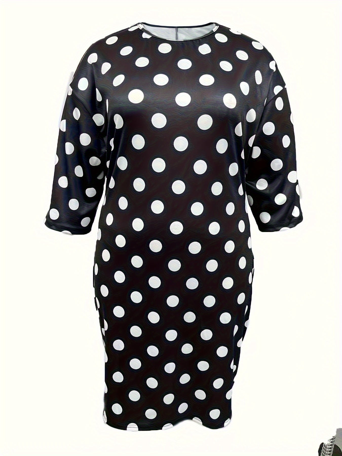 Polka Dot Print Half Sleeve Round Neck Dress
