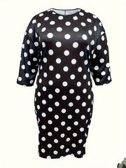 Polka Dot Print Half Sleeve Round Neck Dress