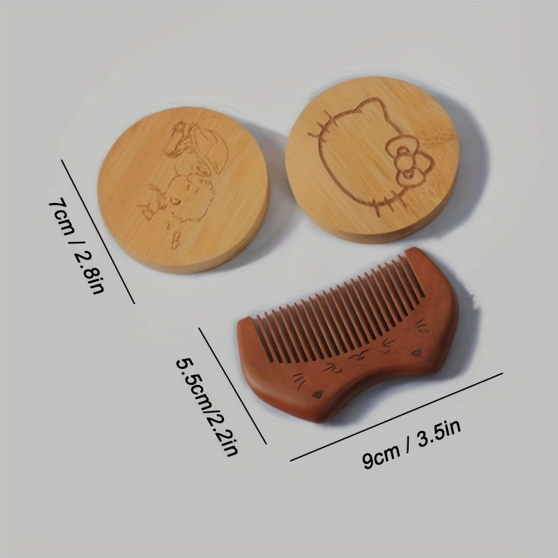 Vintage Wood Mirror Comb Set With Bag Mini Wooden Round Vanity Makeup Mirror
