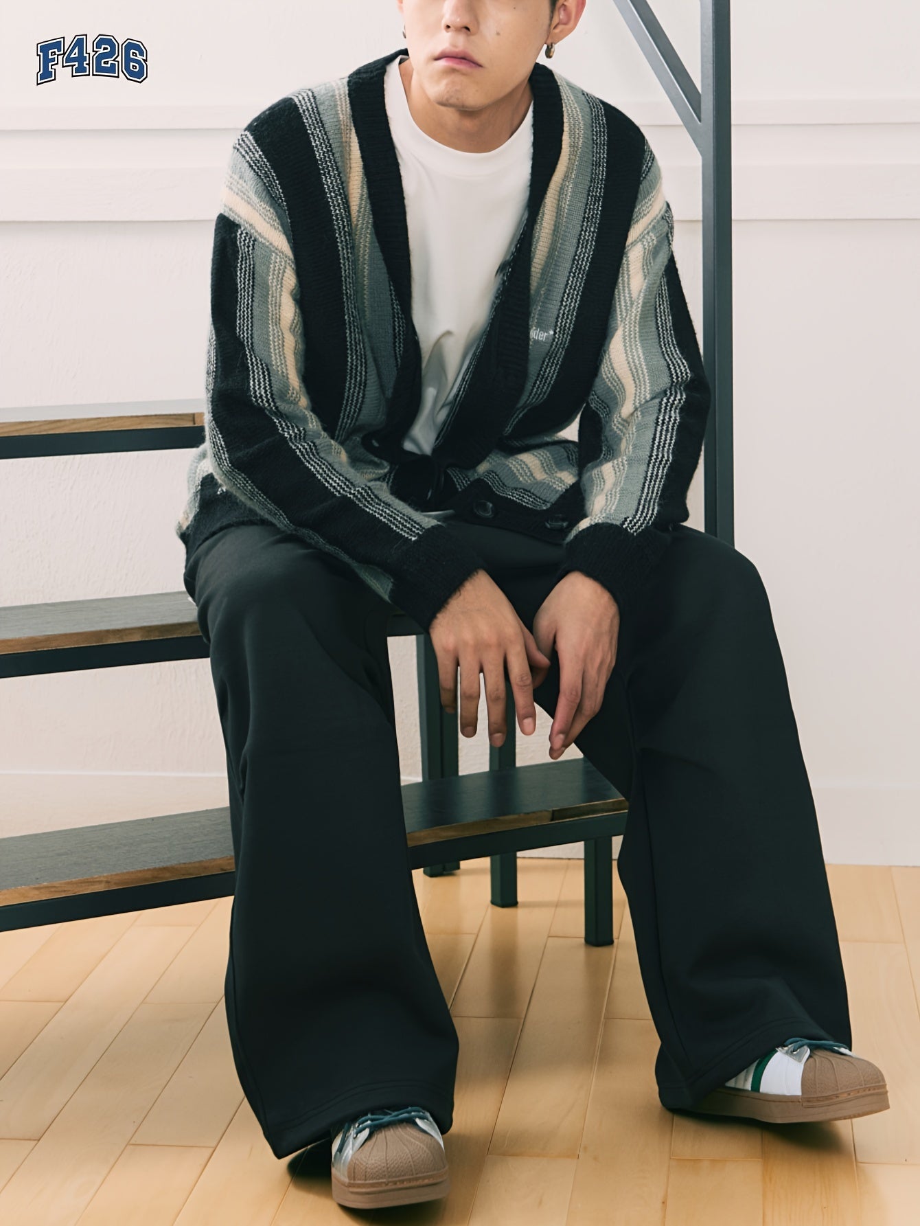 Striped Button Up Cardigan Men's Casual Loose Fit Sweater