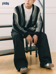 Striped Button Up Cardigan Men's Casual Loose Fit Sweater