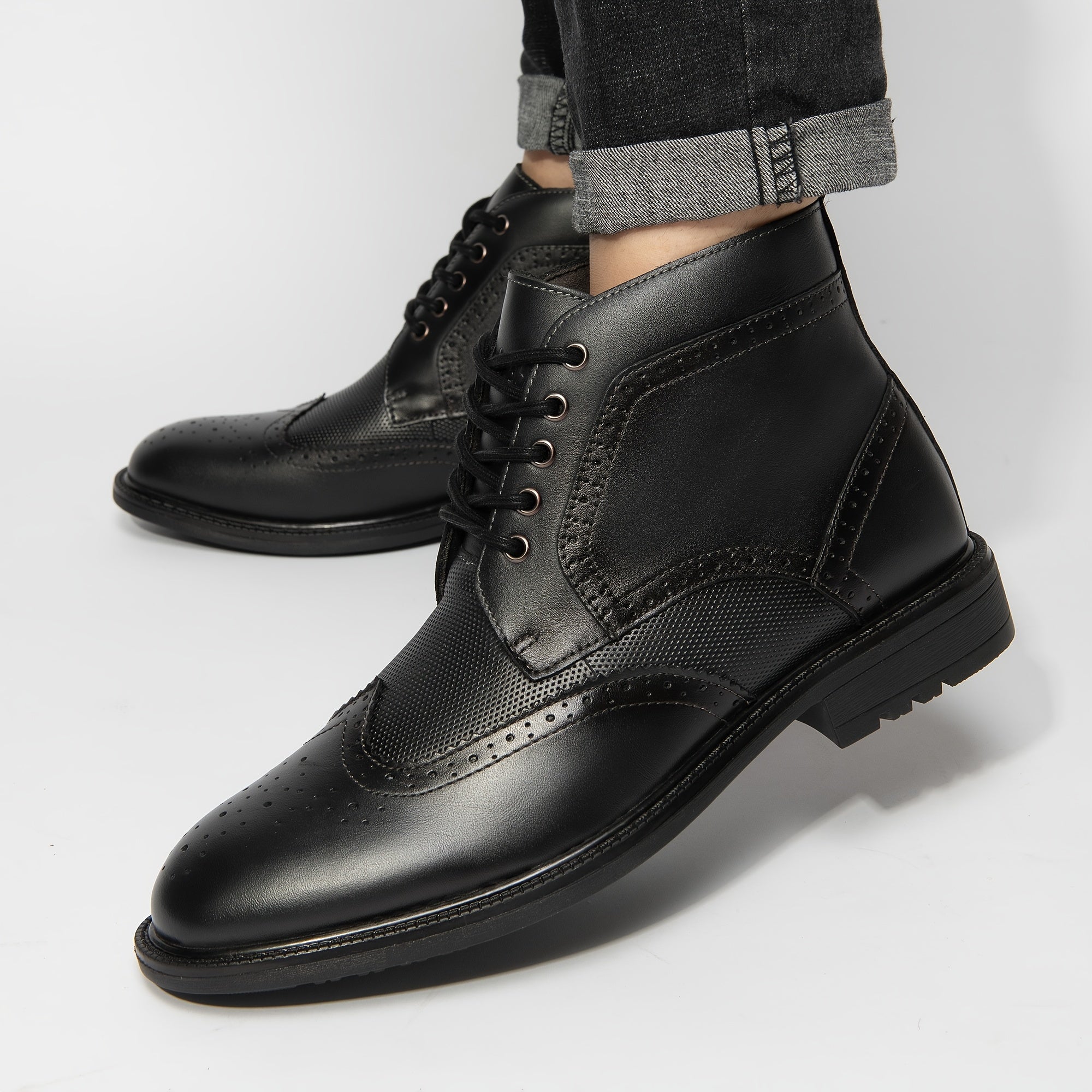 Men's Oxford Cap Toe Ankle Boots Lace-Up Side Zip Casual Leather Shoes