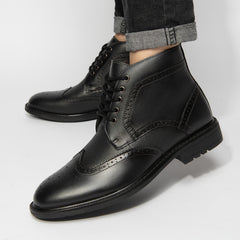 Men's Oxford Cap Toe Ankle Boots Lace-Up Side Zip Casual Leather Shoes