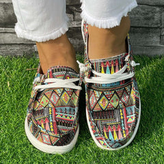 Ethnic Geometric Pattern Flat Shoes Women's Shallow Mouth Casual Shoes
