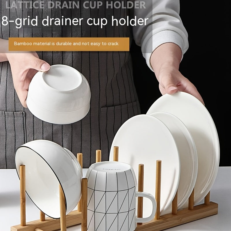 Bamboo Kitchen Organizer Plate Bowl Cup Pot Lid Cutting Board Drain Rack