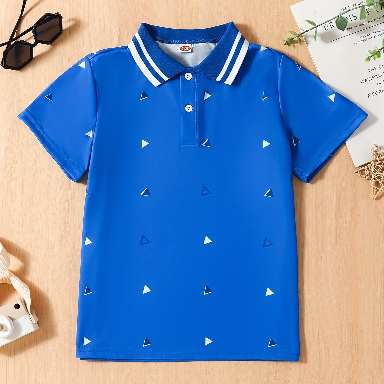 Boys Triangle Print Lapel Shirt Toddler Short Sleeve Summer Clothes