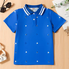 Boys Triangle Print Lapel Shirt Toddler Short Sleeve Summer Clothes