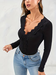 Sexy Lace Deep V Neck Bodysuit for Women