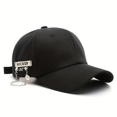 Chain Label Decor Baseball Cap Solid Hip Hop Dad Hat Unisex