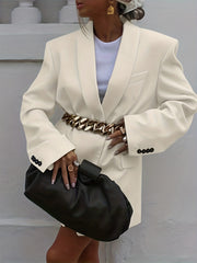 Solid Pocket Lapel Neck Blazer Long Sleeve For Office & Work