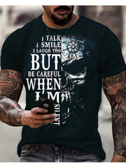 Men's Letter Skull 3D Graphic Print T Shirt Short Sleeve Crew Neck Tee