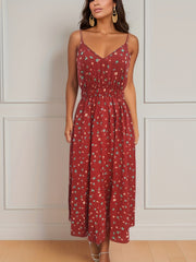 Floral Print Cami Maxi Dress V Neck Slim Waist