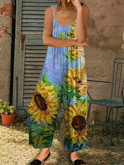 Floral Print Ruched Cami Jumpsuit Casual Sleeveless Wide Leg Jumpsuit