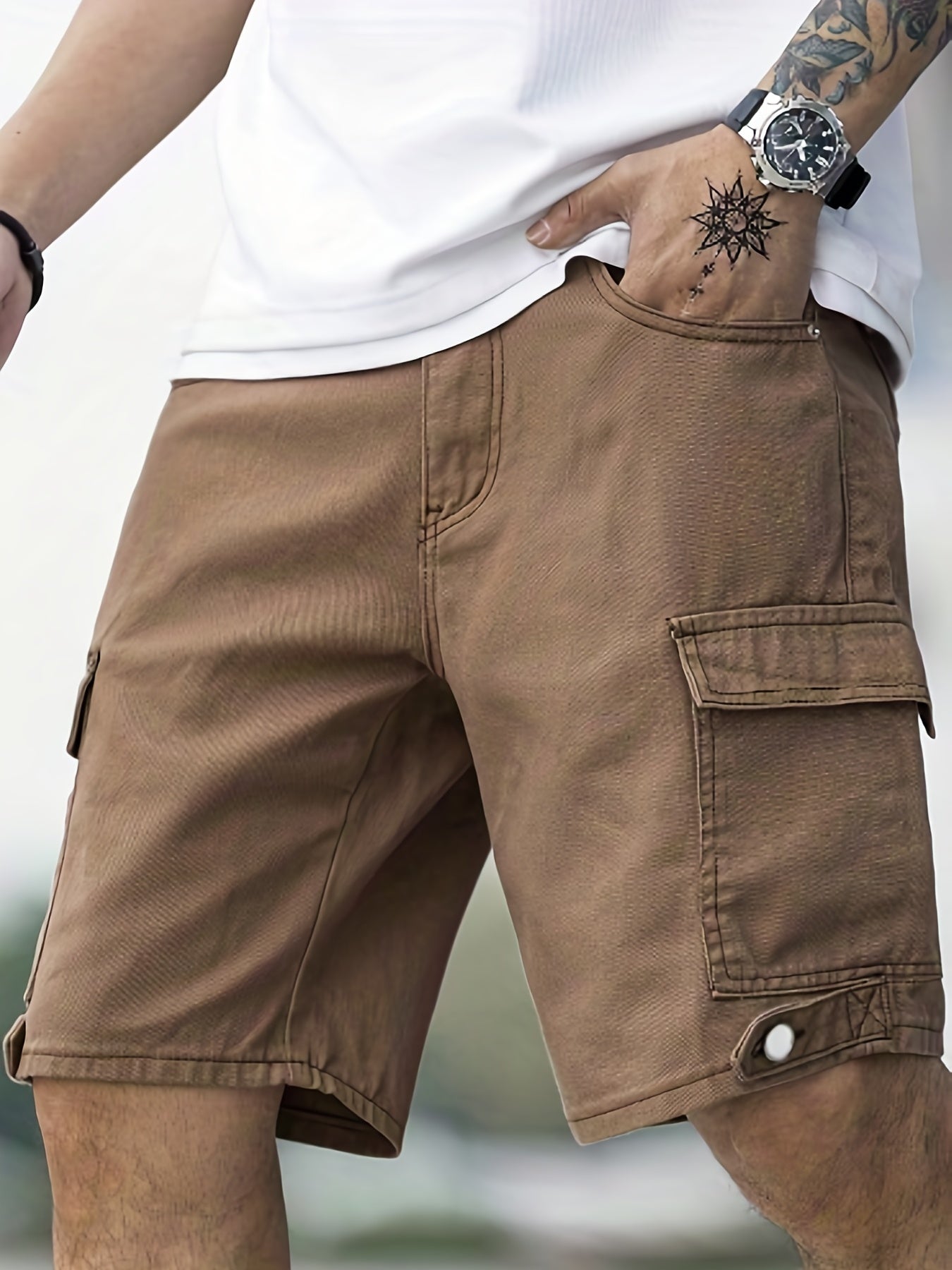 Classic Cargo Cotton Denim Men's Shorts for Summer