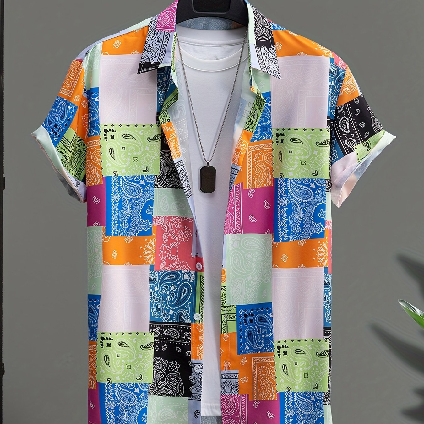 Paisley Block Print Men's Casual Short Sleeve Shirt