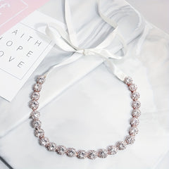 Crystal Headband Rhinestone Head Piece Satin Ribbon Hair Accessories