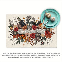 Linen Halloween Pumpkin Table Runner Placemat