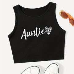 Y2K Sleeveless Crop Top Auntie Print Tank
