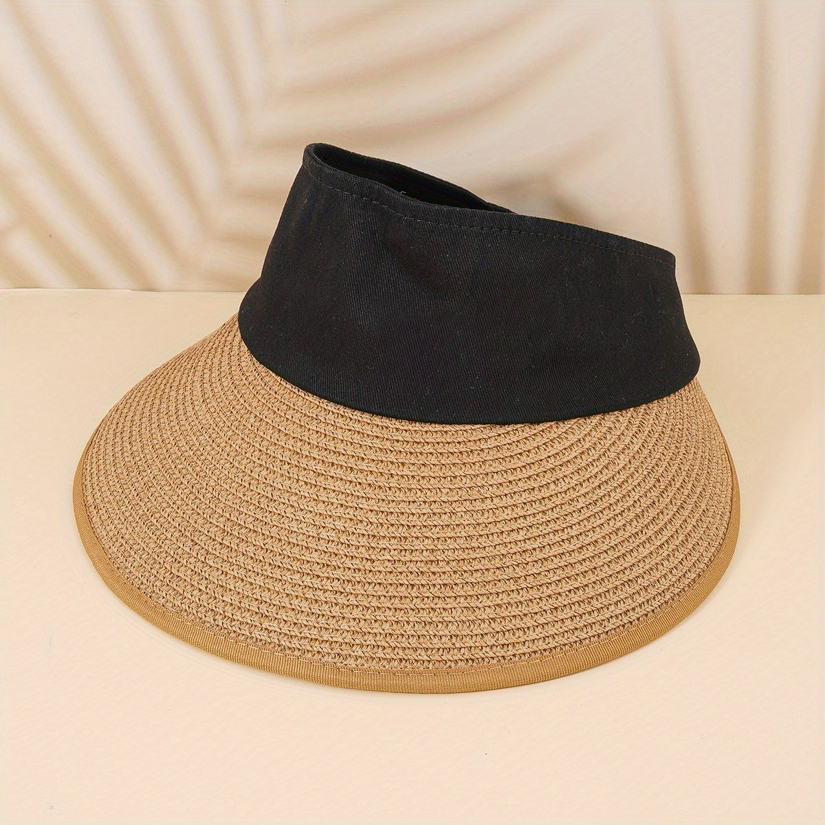 Casual Wide Brim Straw Sun Visor Ponytail Hat