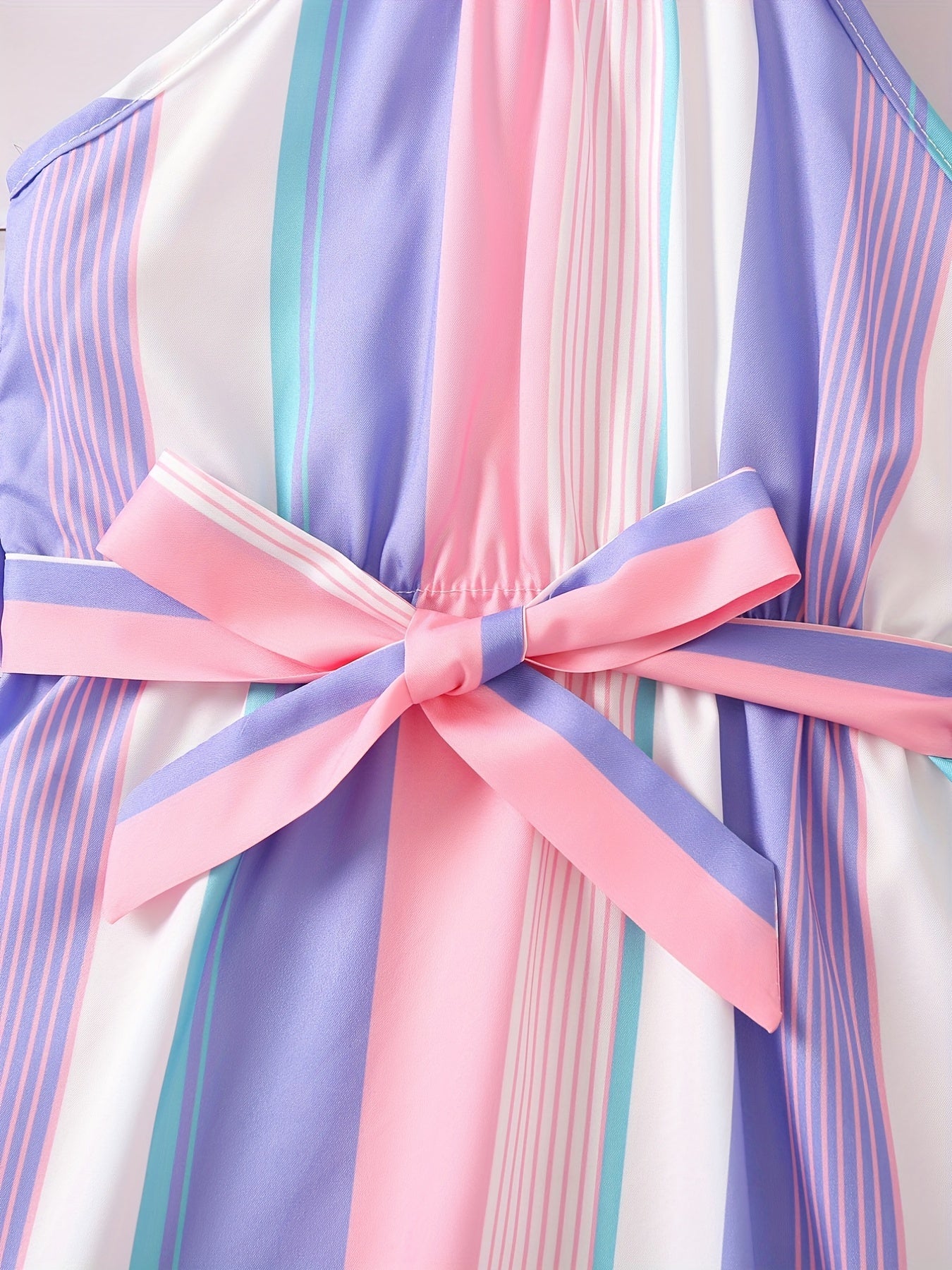 Toddler Girls Striped Sleeveless Belted Princess Dress for Party Beach Vacation