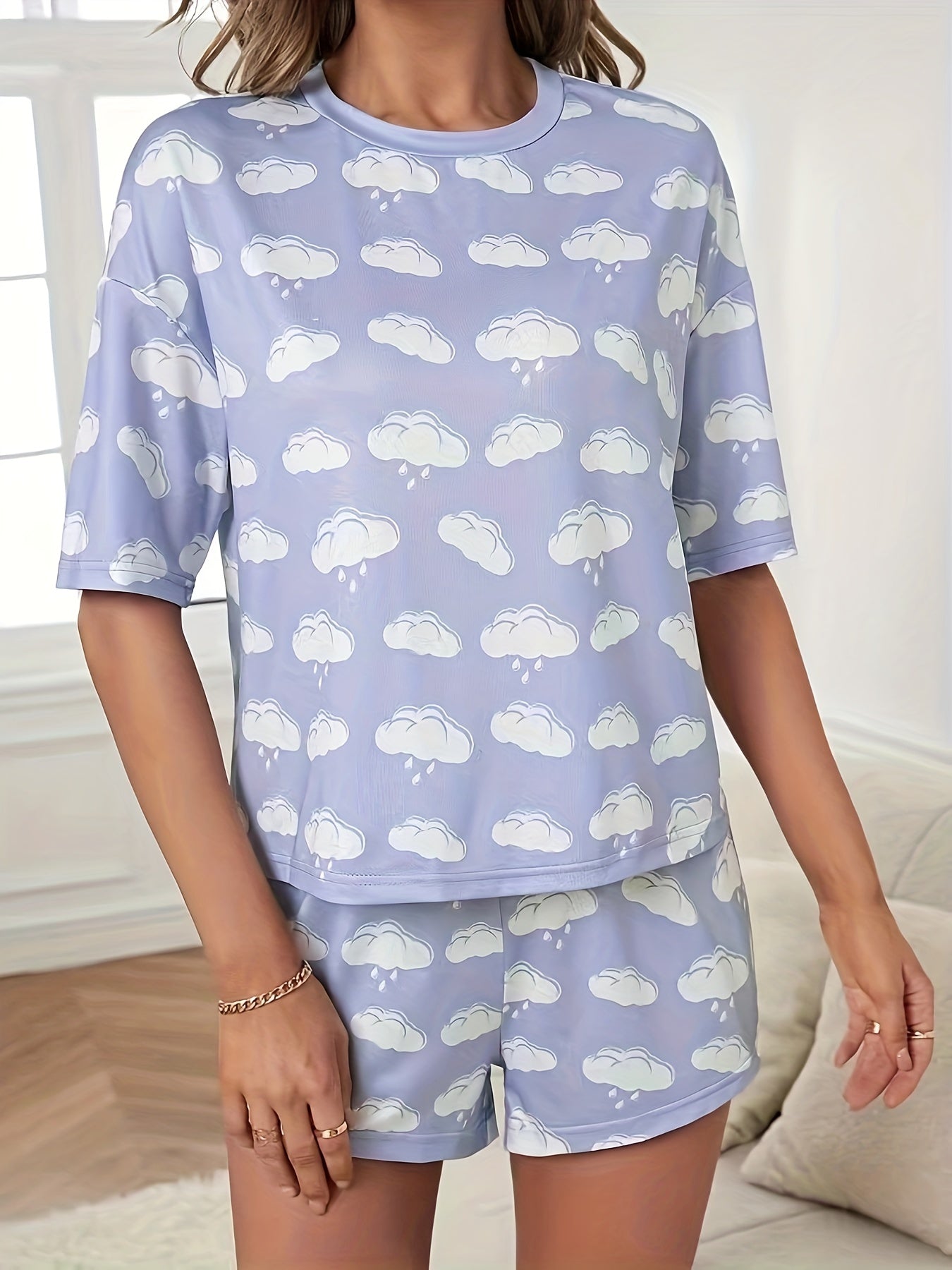 Cloud Print Pajamas Set Short Sleeve Top & Shorts
