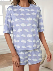 Cloud Print Pajamas Set Short Sleeve Top & Shorts