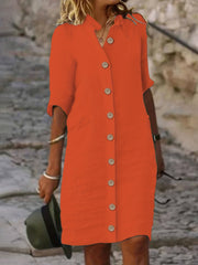 Solid Short Sleeve Button Up Shirt Dress