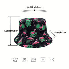 Leaf Flamingo Print Bucket Hat Reversible Sunscreen Basin Hat Lightweight