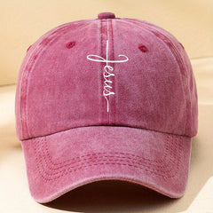 Faith Cross Print Baseball Cap Solid Washed Distressed Unisex Sun Hat