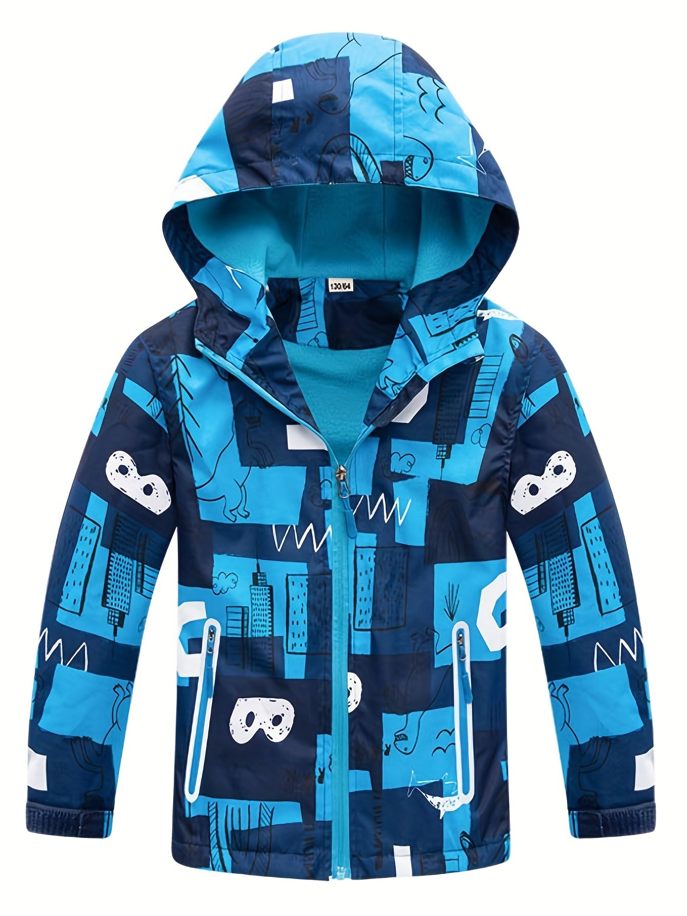 Boys Graffiti Windbreaker Fleece Lining Hooded Jacket Kids Clothing
