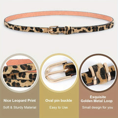 Women Faux Leather Skinny Thin Belt For Jeans Solid Metal Buckle Waist