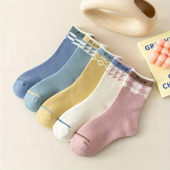 5 Pairs Geometric Pattern Socks Warm Mid Tube Women's Stocking