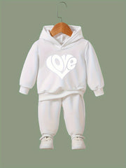 Love Heart Print Hoodies Pants Set For Spring Fall Sports Christmas Gift