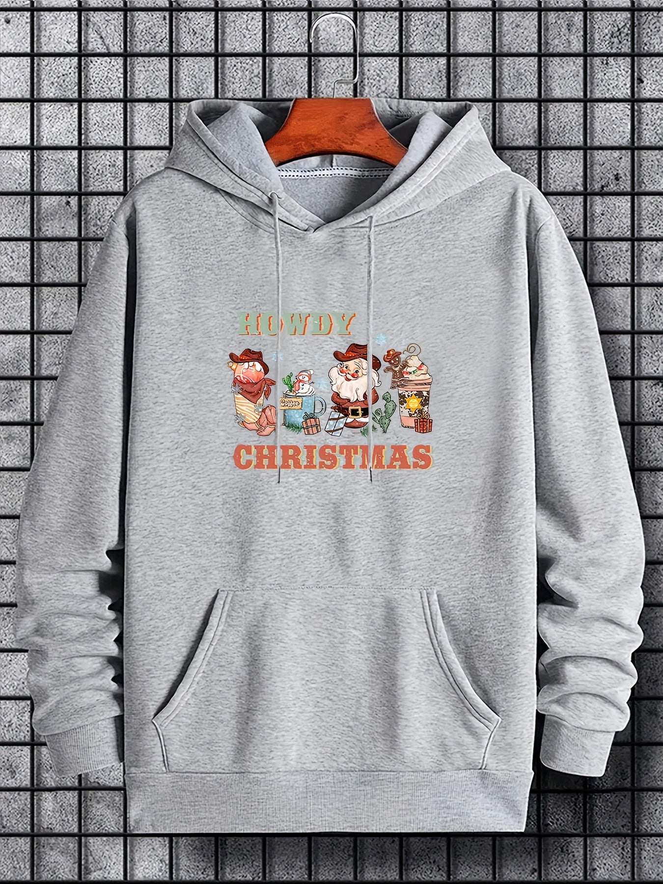 Christmas Print Hoodies For Men Graphic Sweatshirt With Kangaroo Pocket