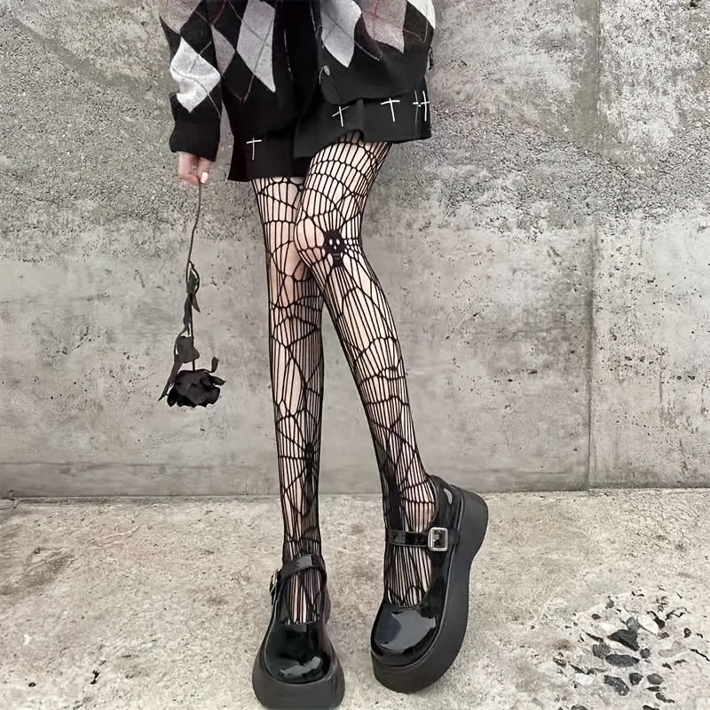Skull Fishnet Pantyhose High Waist Stockings