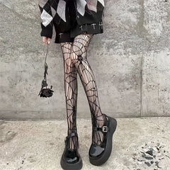 Skull Fishnet Pantyhose High Waist Stockings