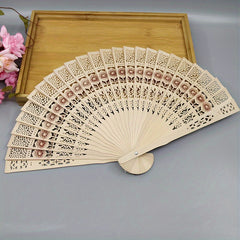 Chinese Vintage Wooden Folding Fan Sandalwood Hollow Design