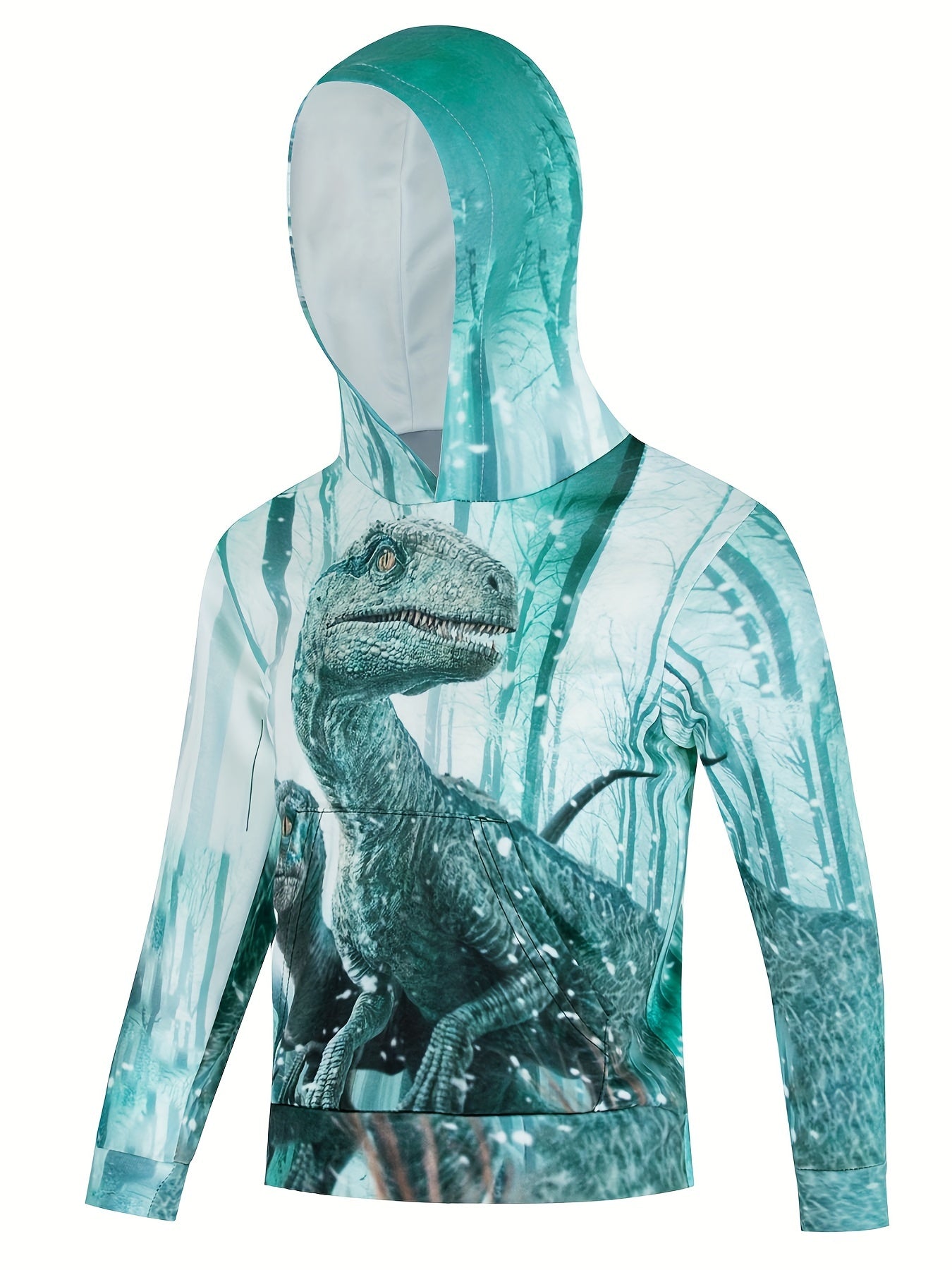 3D Dinosaur Print Unisex Hoodie, Double Layered Warm Coat with Pocket