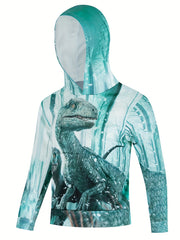 3D Dinosaur Print Unisex Hoodie, Double Layered Warm Coat with Pocket